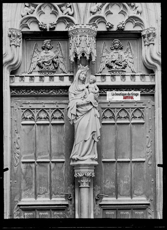 Plaque verre photo ancienne négatif noir et blanc 13x18 cm Colmar cathédrale