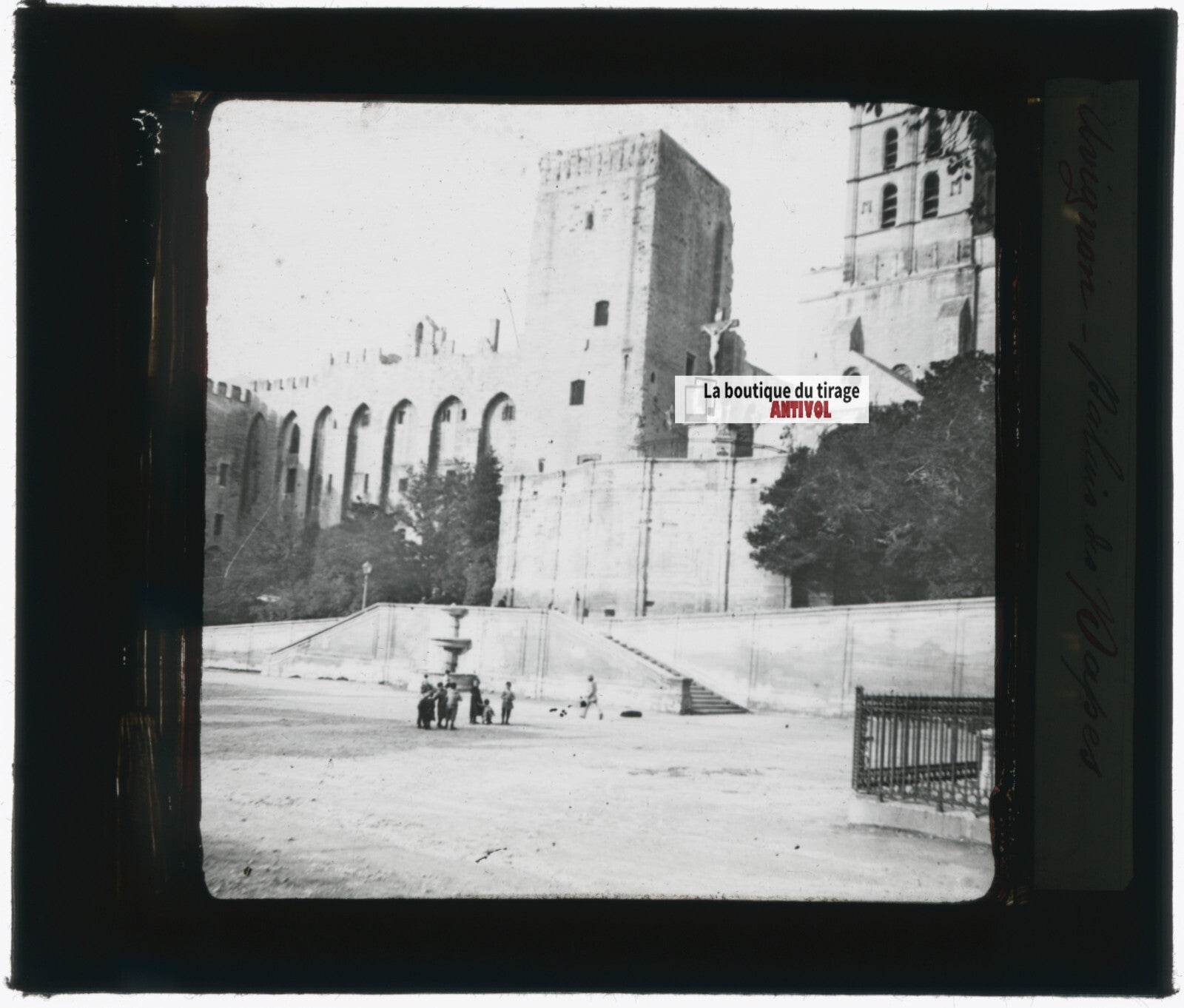 Palais des Papes, Avignon, photo plaque verre, noir & blanc, positif 8,5x10 cm