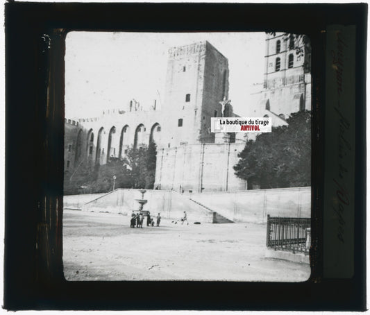 Palais des Papes, Avignon, photo plaque verre, noir & blanc, positif 8,5x10 cm