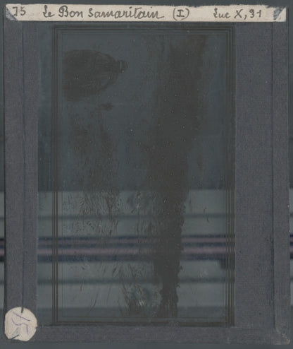 Luc, scène religieuse, dessin peinture plaque de verre, positif 8,5x10 cm