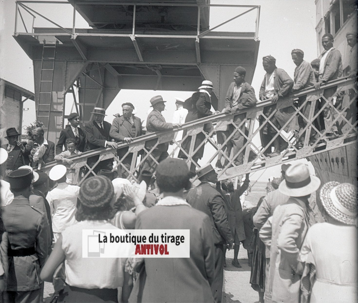 Algérie, bateau, plaque verre, photo stéréo, négatif noir & blanc 6x13 cm