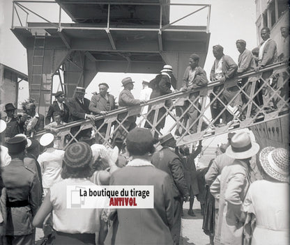 Algérie, bateau, plaque verre, photo stéréo, négatif noir & blanc 6x13 cm