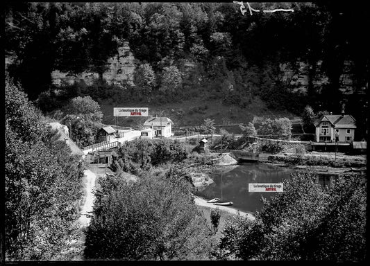 Plaque verre photo ancienne négatif noir et blanc 13x18 cm Lac de Biaufond eau