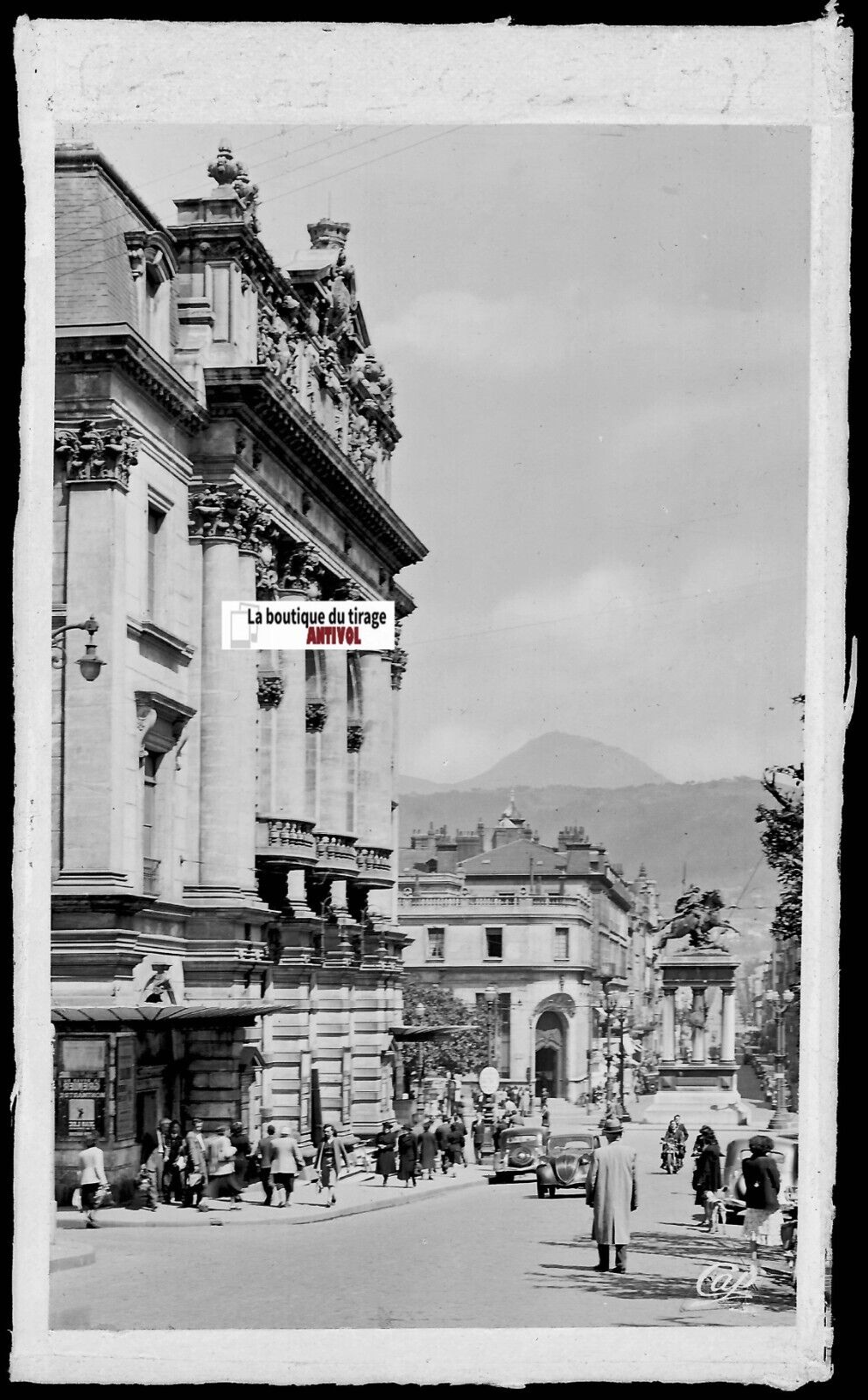 Plaque verre, photo négatif noir & blanc 9x14 cm, Clermont-Ferrand, voitures