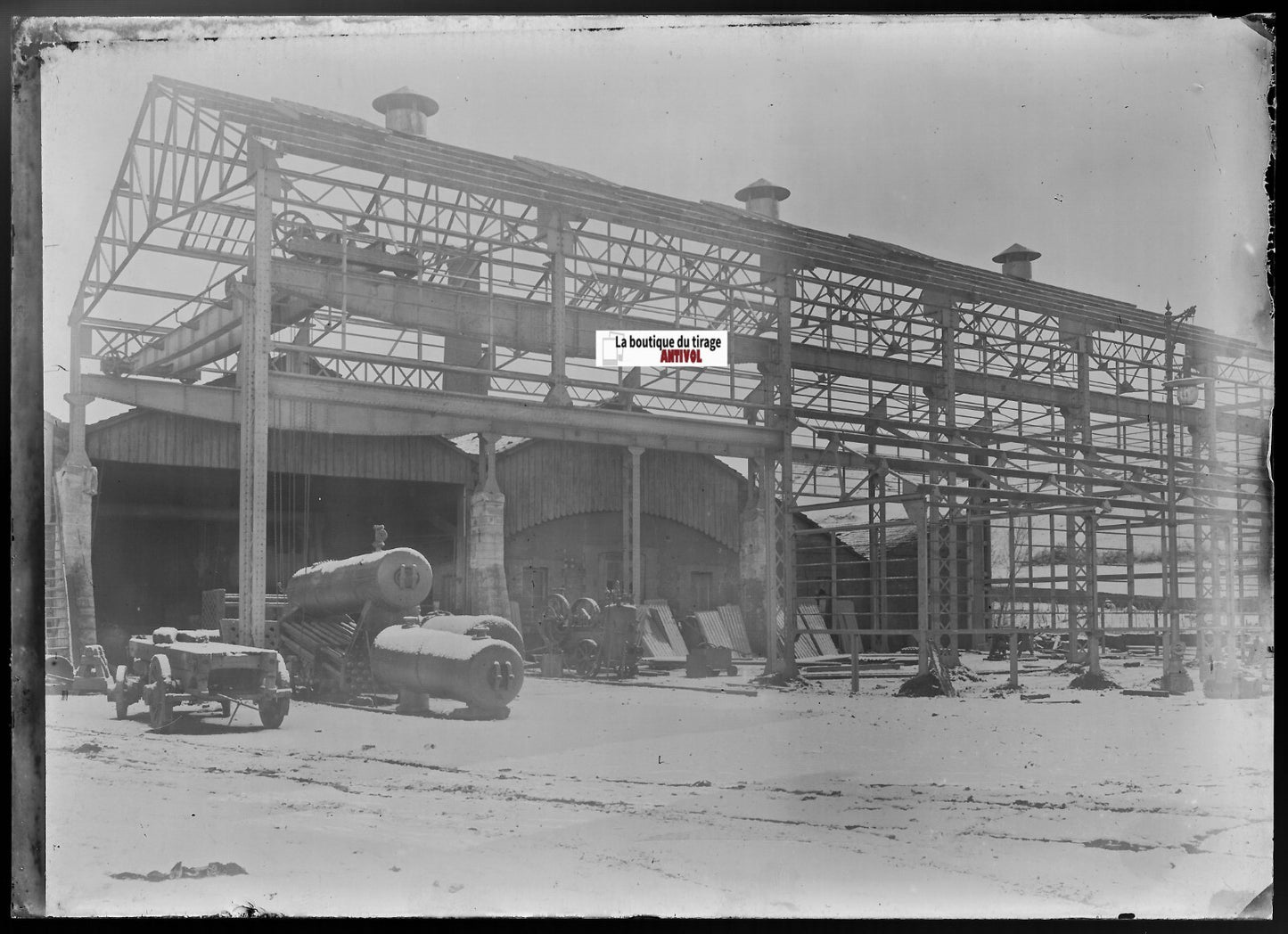 Usine, Loire, Plaque verre photo ancienne, négatif noir & blanc 13x18 cm
