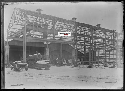 Usine, Loire, Plaque verre photo ancienne, négatif noir & blanc 13x18 cm