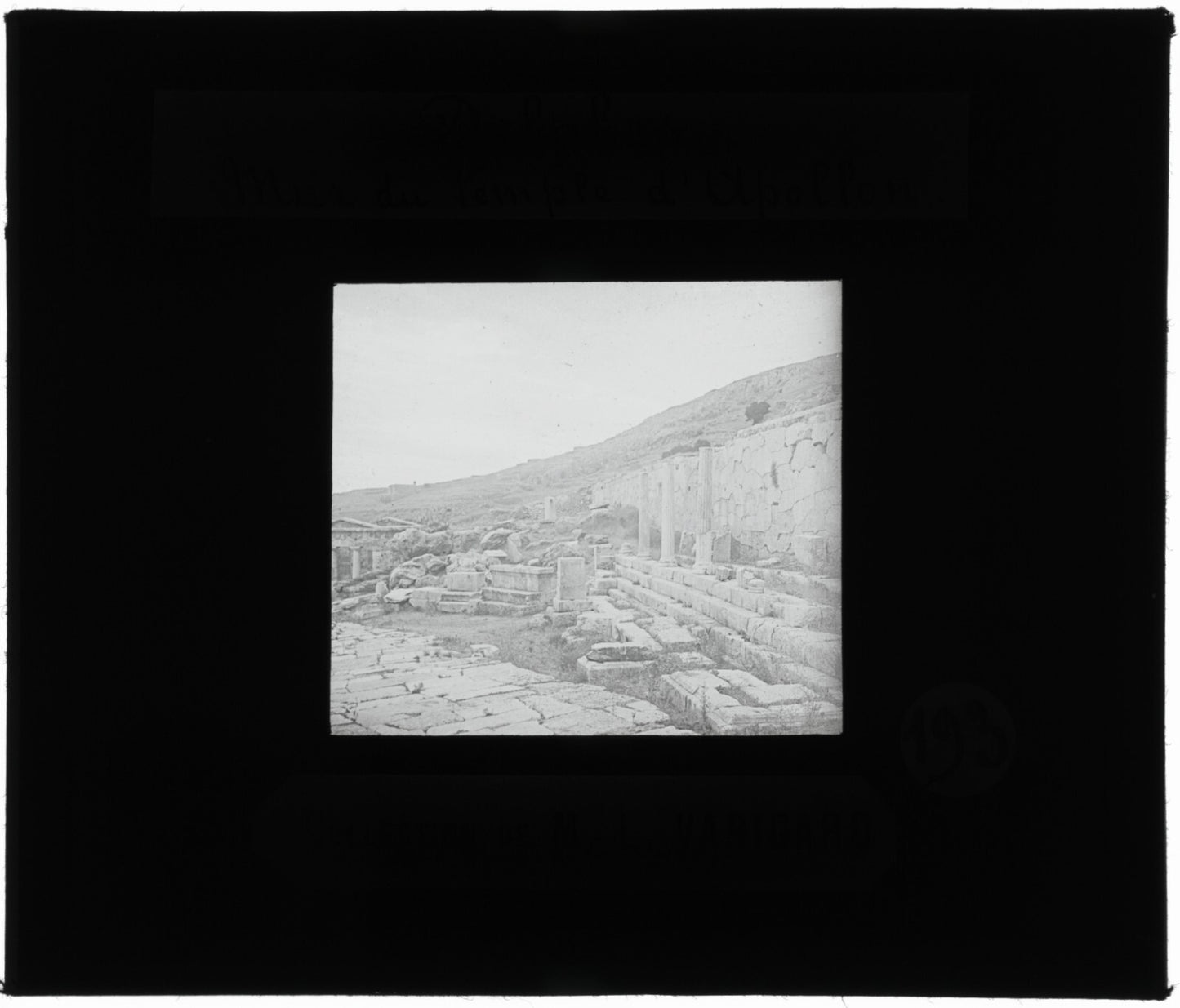 Temple d'Apollon, Delphes, Grèce, photo ancienne plaque verre, positif 8,5x10 cm