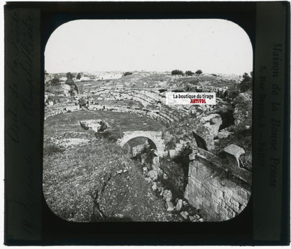 Amphithéâtre de Syracuse, photo plaque verre, noir & blanc, positif 8,5x10 cm