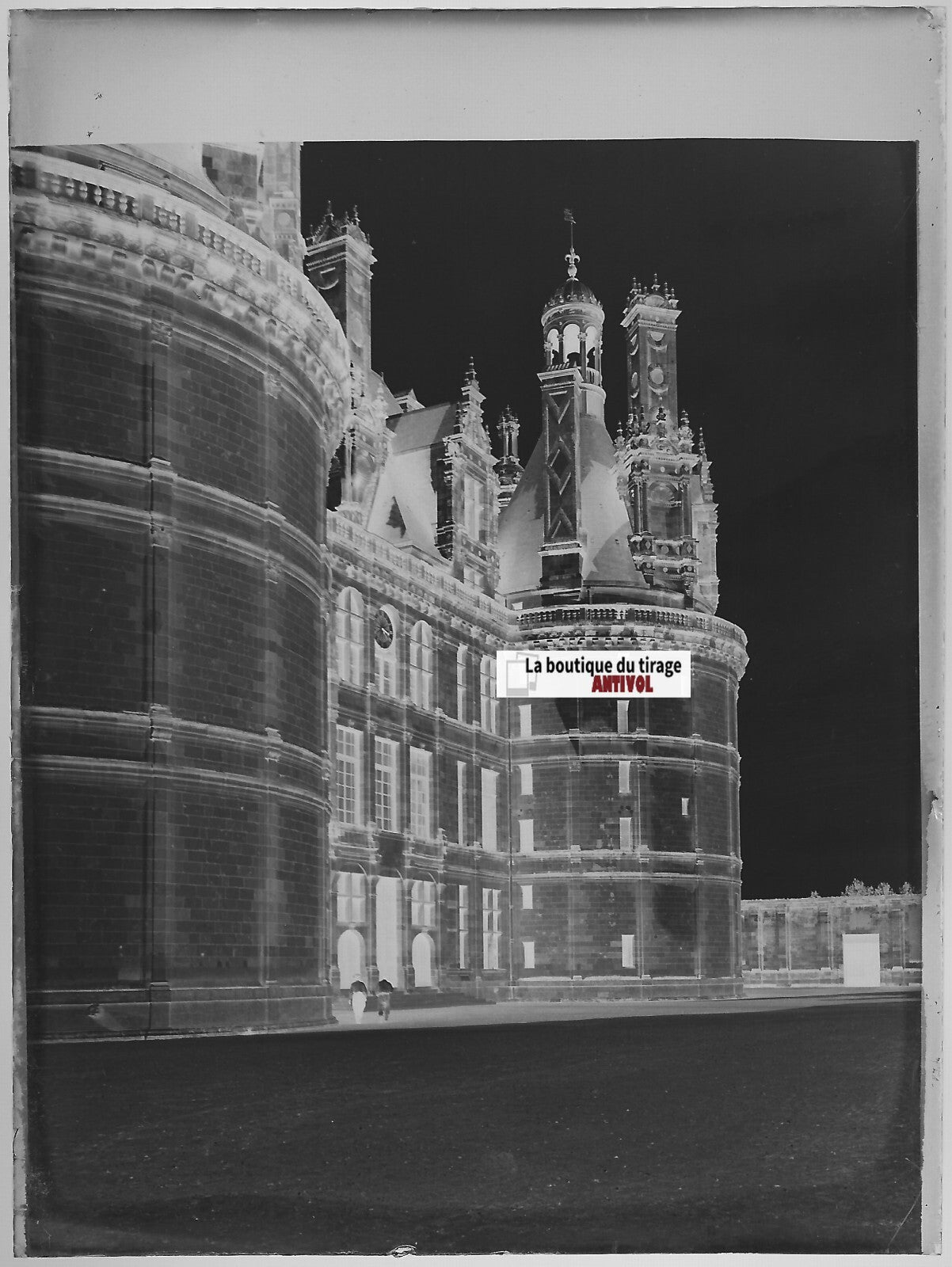 Château de Chambord, Plaque verre photo ancienne, négatif noir & blanc 9x12 cm