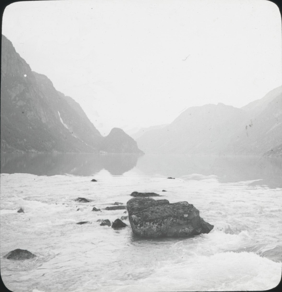 Paysage Norvège, Fjord de Hardanger, photo plaque de verre, positif 8,5x10 cm