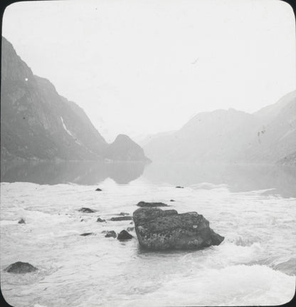 Paysage Norvège, Fjord de Hardanger, photo plaque de verre, positif 8,5x10 cm