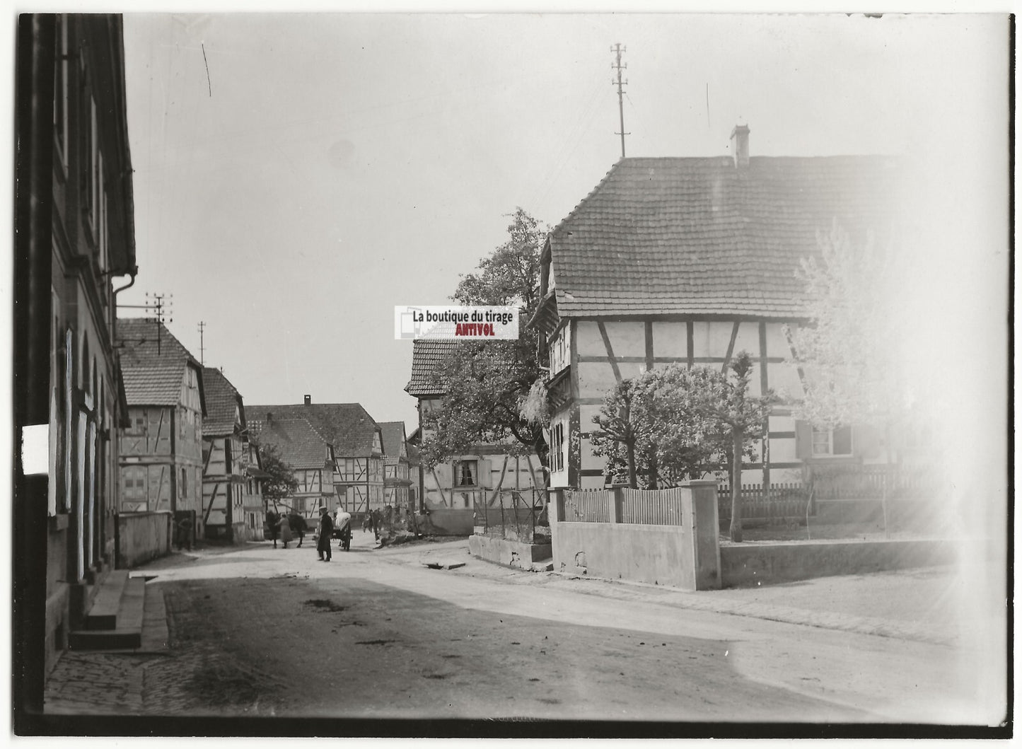 Plaque verre photo ancienne négatif noir et blanc 13x18 cm maison village Alsace