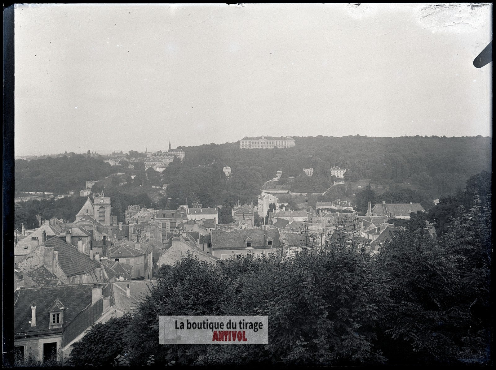 Vue de Meudon, France, plaque verre, photo ancienne, négatif 9x12 cm