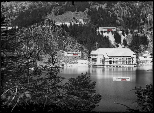 Plaque verre photo ancienne négatif noir et blanc 13x18cm lac Noir Orbey Vosges