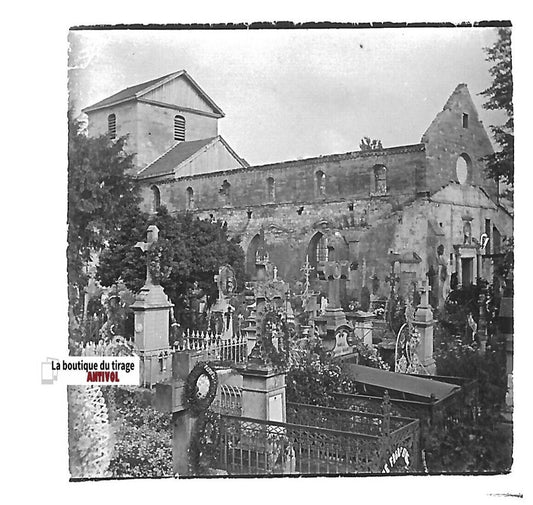 Cimetière Sermaize, Plaque verre photo stéréo, positif noir & blanc 4,5x10,7 cm