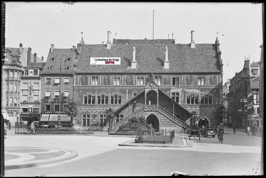 Mulhouse mairie, Plaque verre photo ancienne, négatif noir & blanc 10x15 cm