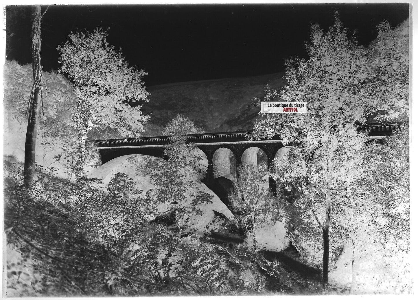 Plaque verre photo ancienne négatif noir et blanc 13x18 cm Vichy pont SNCF