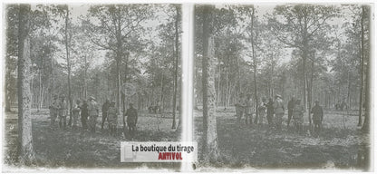 Groupe d’officiers français, WW1, plaque verre photo ancienne stéréo 6x13 cm