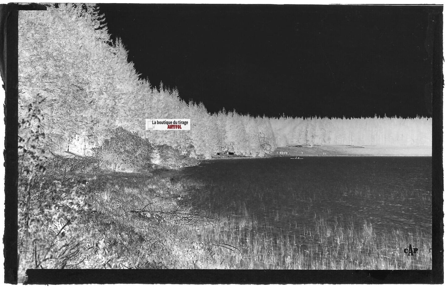 Plaque verre photo négatif noir & blanc 9x14 cm, Mont-Dore, lac de Servières