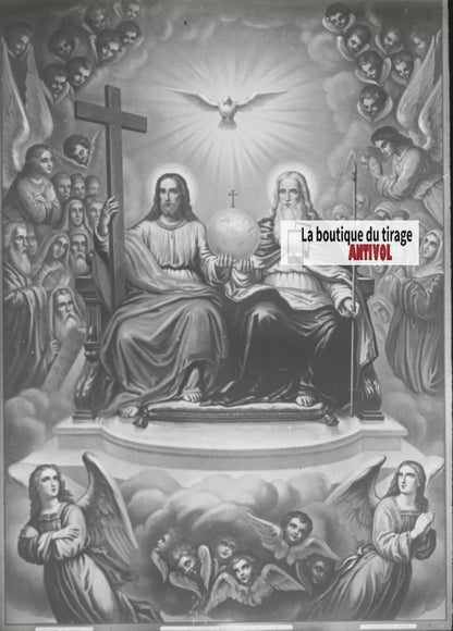 Scène religieuse, catéchisme, dessin peinture, plaque verre, positif 8,5x10 cm