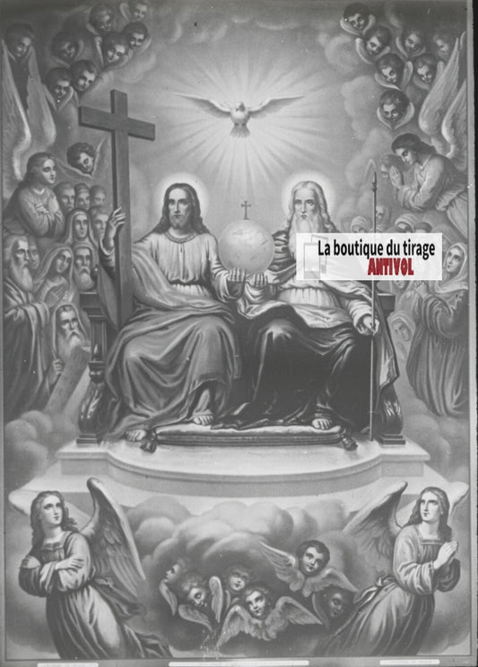 Scène religieuse, catéchisme, dessin peinture, plaque verre, positif 8,5x10 cm