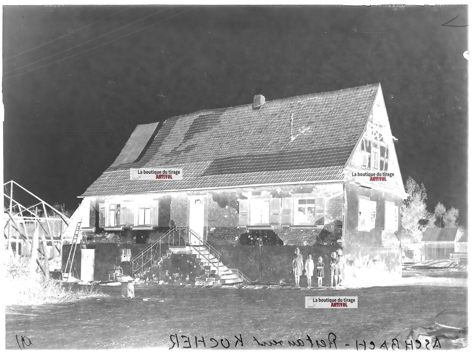 Plaque verre photo ancienne négatif noir et blanc 13x18 cm Aschbach Kocher