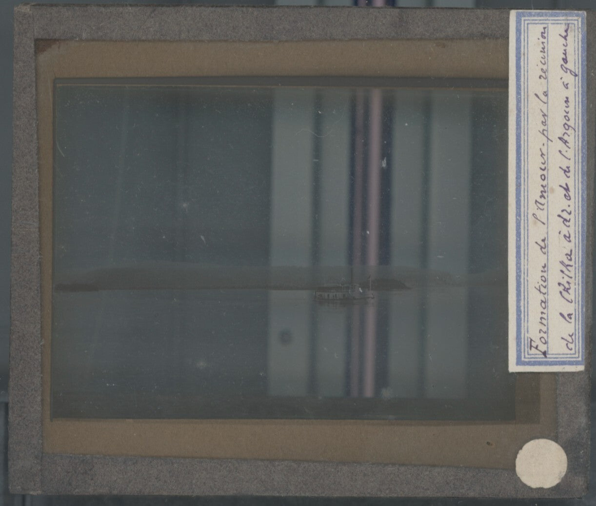 Bateau, rivière, Russie, photo plaque verre, noir & blanc, positif 8,5x10 cm