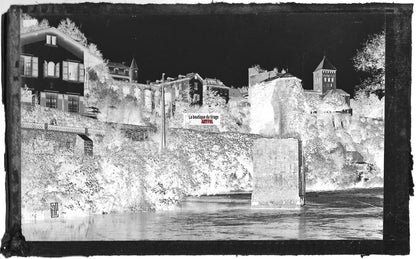 Plaque verre photo ancienne, négatif noir & blanc 9x14 cm, Sauveterre-de-Béarn