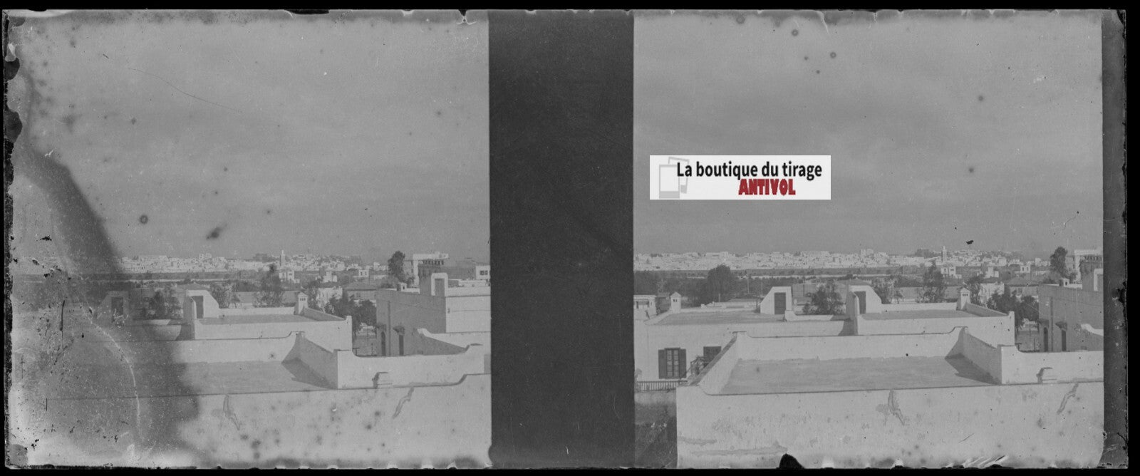 Ville Maghreb, Plaque verre stéréoscopie, négatif noir & blanc 4,5x10,7 cm
