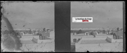 Ville Maghreb, Plaque verre stéréoscopie, négatif noir & blanc 4,5x10,7 cm