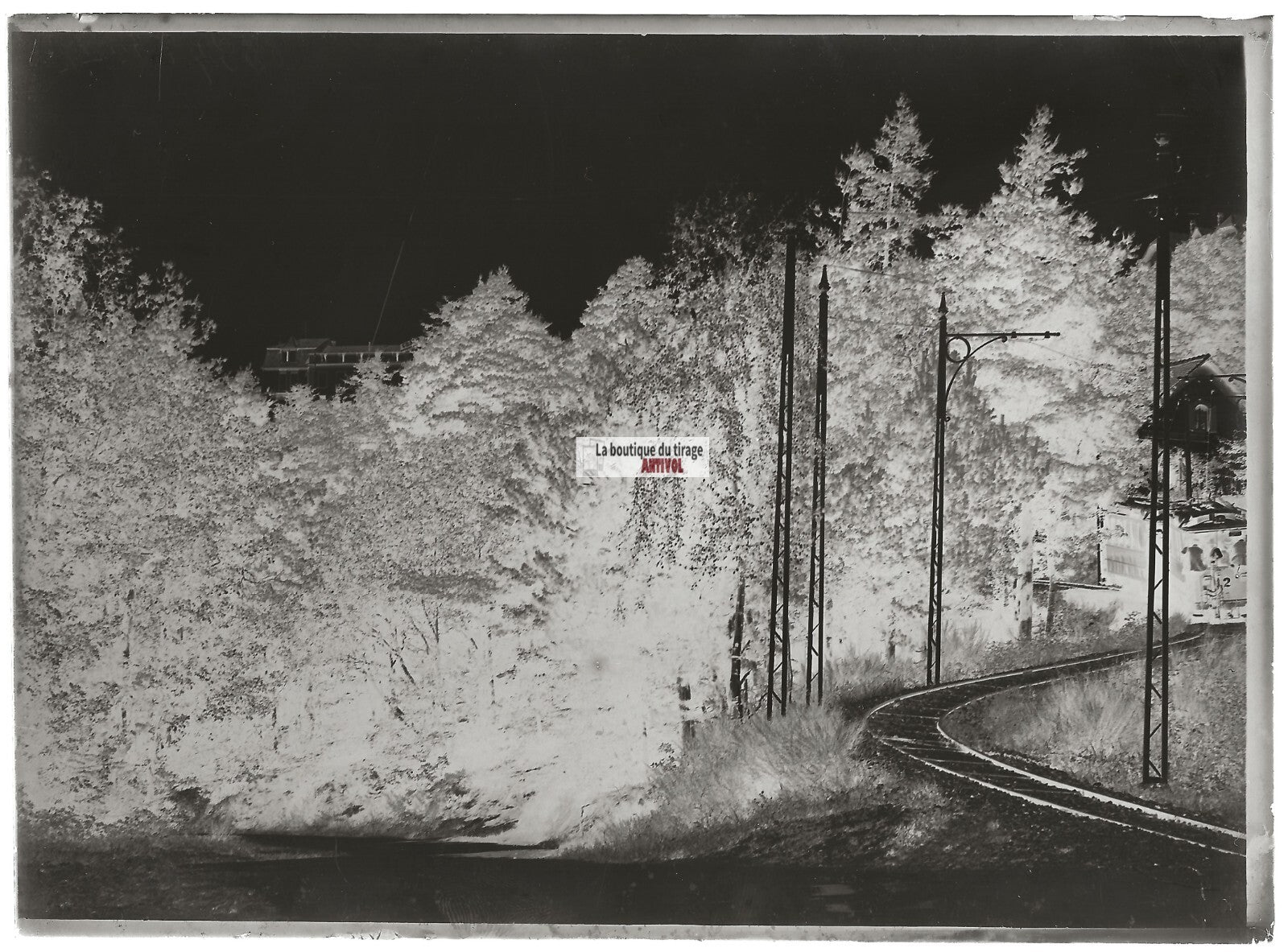 Plaque verre photo ancienne négatif noir et blanc 13x18 cm Trois-Epis tramway