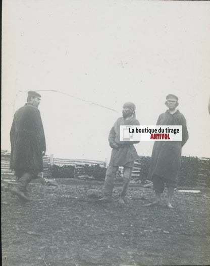 Peuple Cosaque, Russie, photo plaque verre, noir & blanc, positif 8,5x10 cm