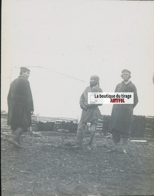 Peuple Cosaque, Russie, photo plaque verre, noir & blanc, positif 8,5x10 cm