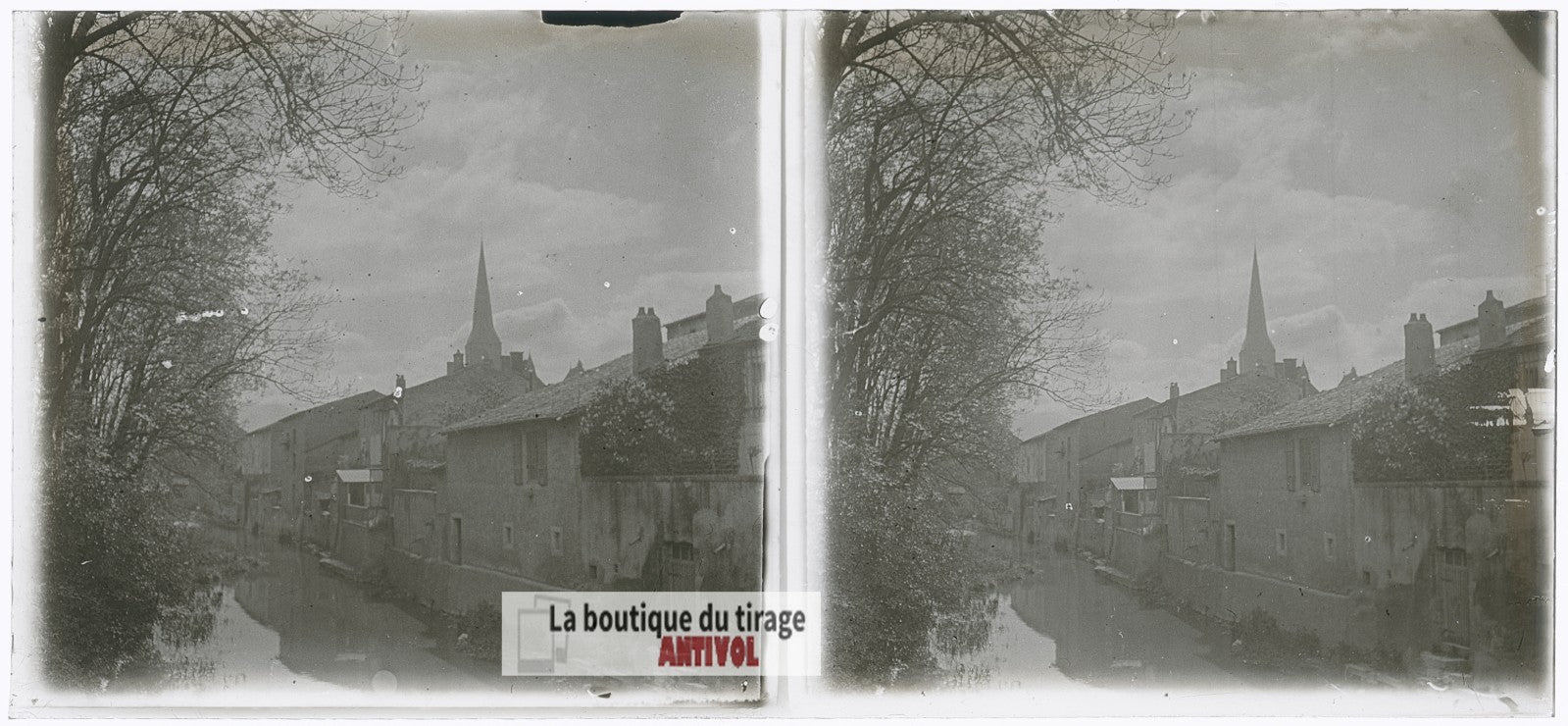 Vézelise village, guerre WW1, plaque verre photo ancienne stéréo 6x13 cm