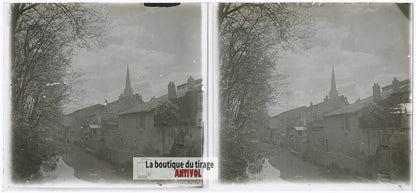 Vézelise village, guerre WW1, plaque verre photo ancienne stéréo 6x13 cm