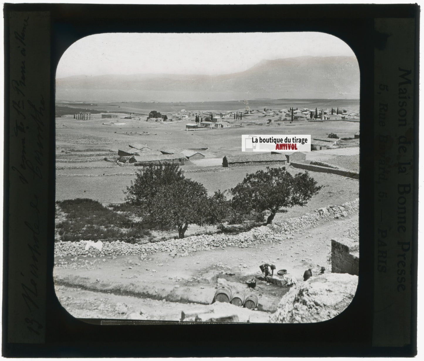 Nécropole de Corinthe Grèce, photo plaque verre, noir & blanc, positif 8,5x10 cm