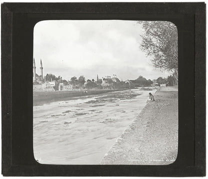 Entrée de Damas, Le Barada, photo ancienne plaque de verre, positif 8,5x10 cm