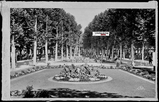 Plaque verre ancienne photo négatif noir & blanc 9x14 cm, Vichy, jardin public