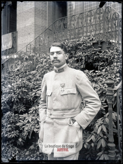 Officier du 26ᵉ régiment, soldat, plaque verre, photo ancienne, négatif 9x12 cm