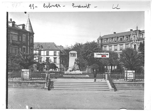 Plaque verre photo ancienne positif noir & blanc 13x18 cm Colmar Centre-ville