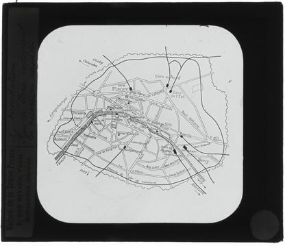 Plan quartiers inondés, inondations Paris, photo plaque verre, positif 8,5x10 cm