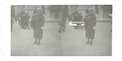 Personnages, Longchamp, Paris, plaque verre stéréoscopique, positif 8,5x17 cm