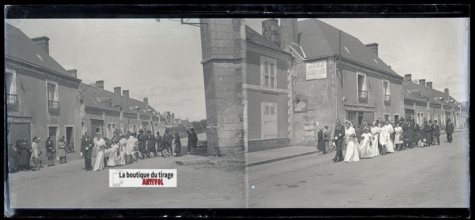 Mariage, village France, plaque verre, photo ancienne, négatif N&B 6x13 cm