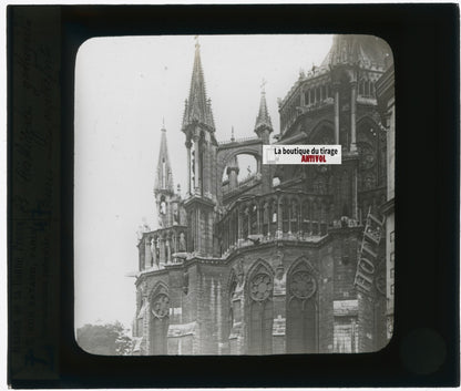Cathédrale de Reims France, photo plaque verre, noir & blanc, positif 8,5x10 cm