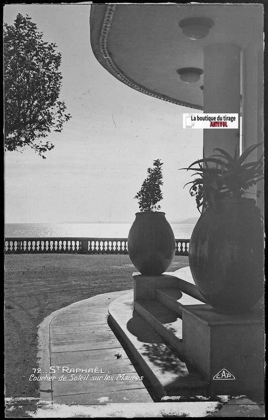 Plaque verre photo ancienne, négatif noir & blanc 9x14 cm, Saint-Raphaël, Var