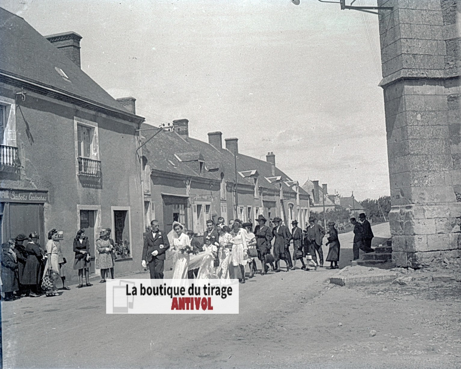 Mariage, village France, plaque verre, photo ancienne, négatif N&B 6x13 cm