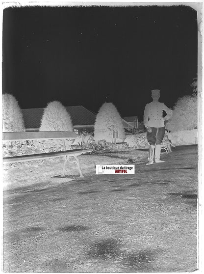 Soldat, Camp militaire Meucon, Plaque verre photo, négatif noir & blanc 9x12 cm