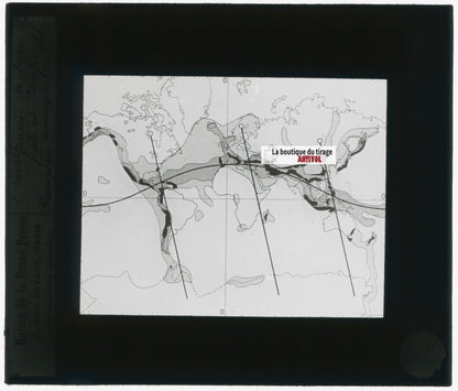 Carte zones volcaniques, photo plaque verre, noir & blanc, positif 8,5x10 cm