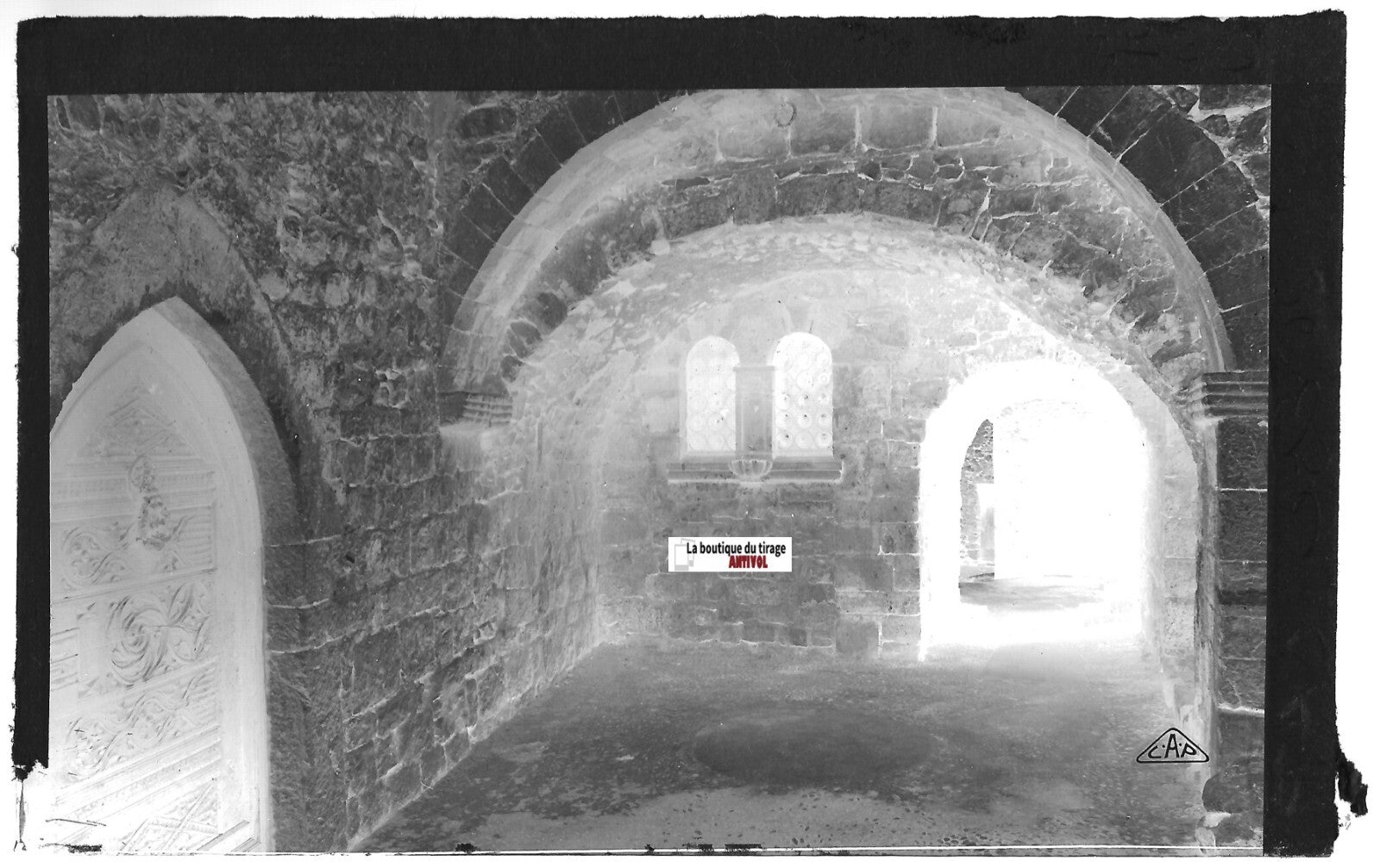 Plaque verre photo négatif noir & blanc 9x14 cm, Èze, Alpes-Maritimes + CPA