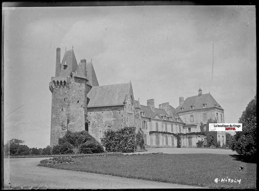 Château de Montmuran, Les Iffs, Plaque verre photo, négatif noir & blanc 9x12 cm